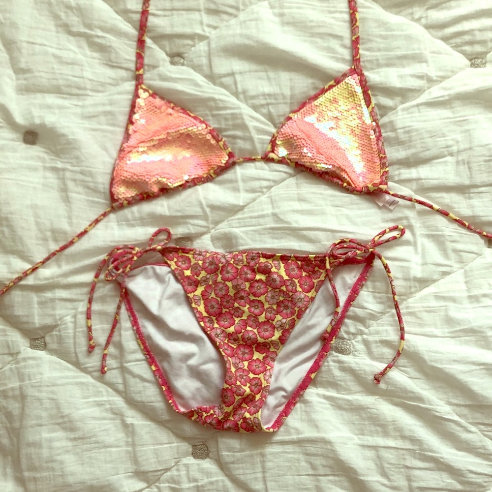 Victoria’s Secret pink sequin and floral bikini